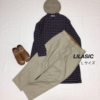 リラシク(LILASIC)のLILASIC リラシク ゆったりタックテーパードパンツ綿100 Ｌサイズ^^☆(カジュアルパンツ)