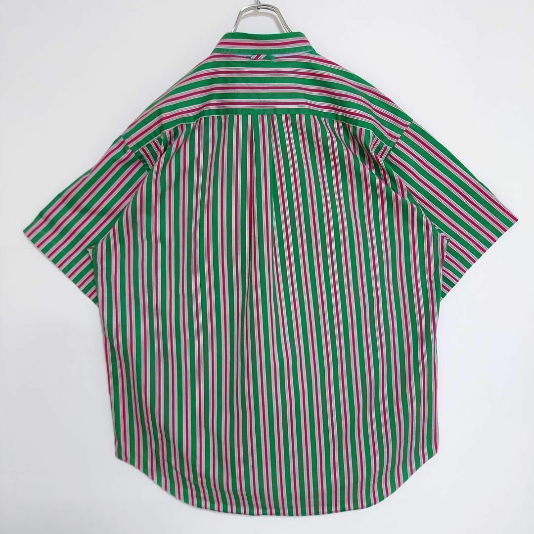 TOMMY HILFIGER(トミーヒルフィガー)のトミーヒルフィガー ポケット付き 半袖ストライプシャツ エンブレム刺繍 L 緑 メンズのトップス(シャツ)の商品写真
