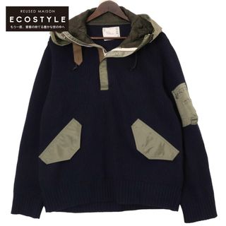 サカイ(sacai)のサカイ 21-02632M 21AW ネイビー ドッキングウールニットフーディ 2(その他)