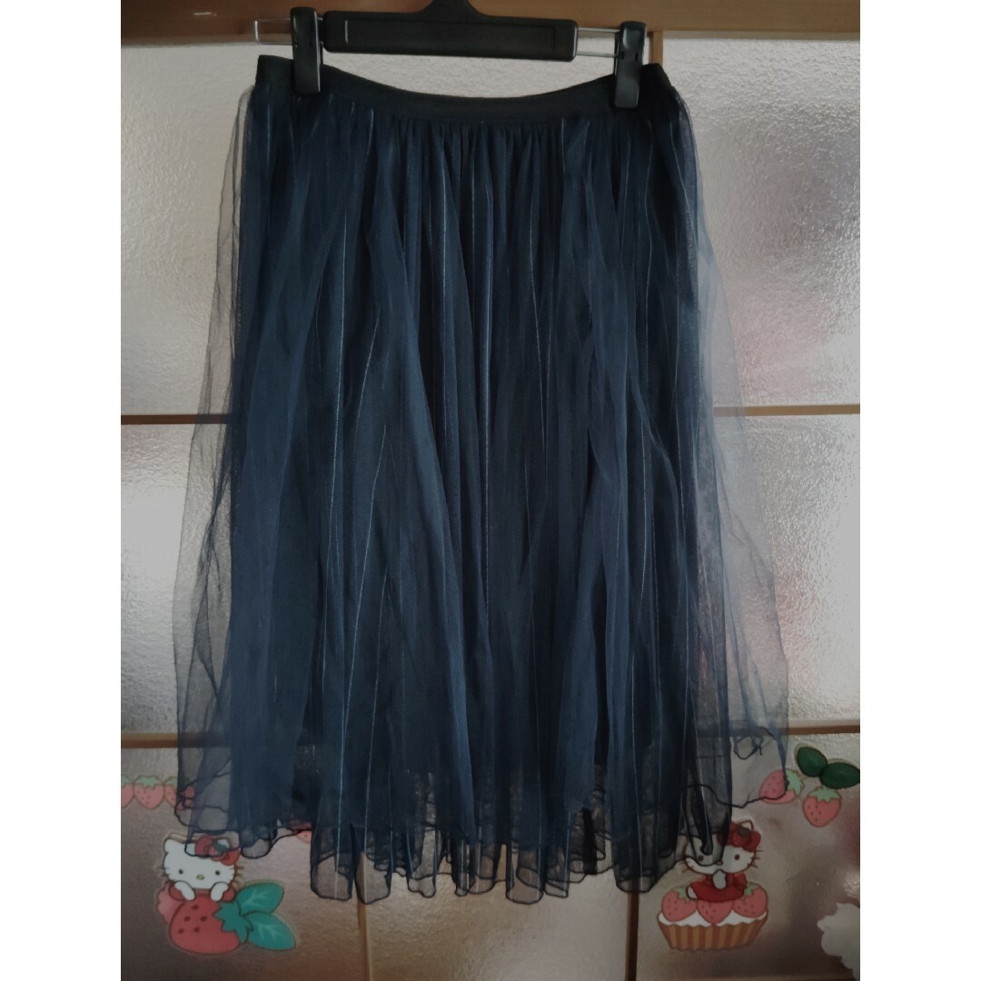 チュールスカート ネイビー 濃紺 ３重 レディースのスカート(ひざ丈スカート)の商品写真
