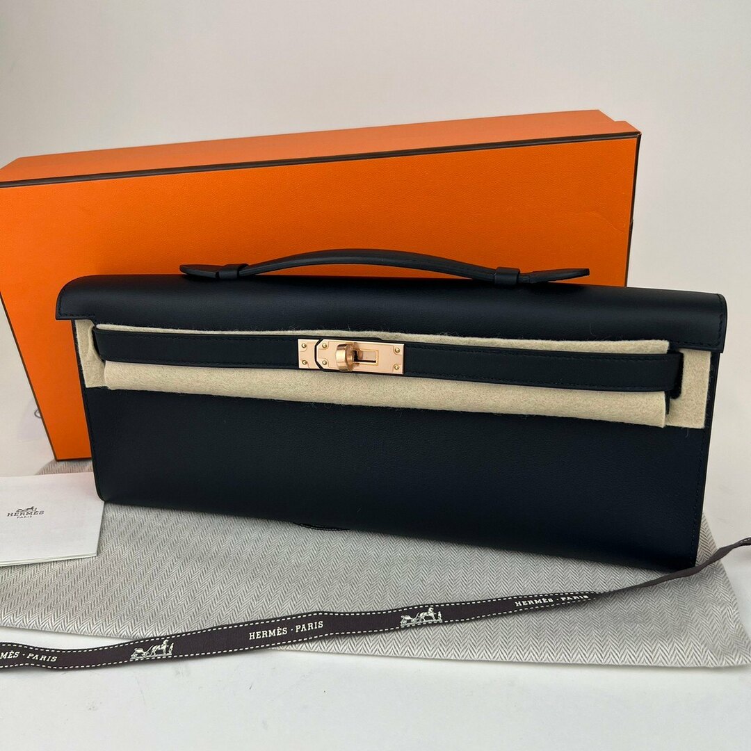 Hermes(エルメス)の新品 HERMES エルメス Kelly Cut ケリーカット Black ブラック Swift スイフト RGHW ローズゴールド金具 U刻 レディースのバッグ(クラッチバッグ)の商品写真