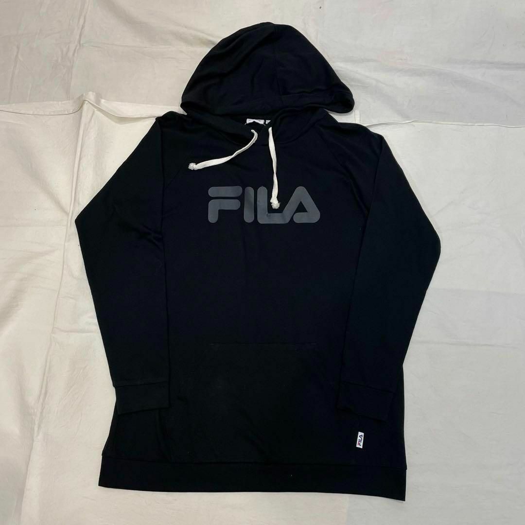 FILA(フィラ)の新品 FILA フィラ カットソー 薄手 パーカー ミドル丈 ブラック 黒 LL レディースのトップス(パーカー)の商品写真