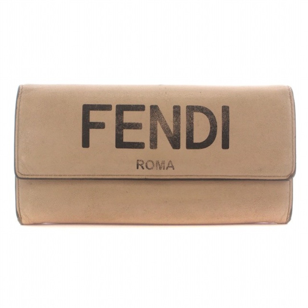 フェンディ 長財布 二つ折り ロゴプリント コンチネンタル ピンクベージュ