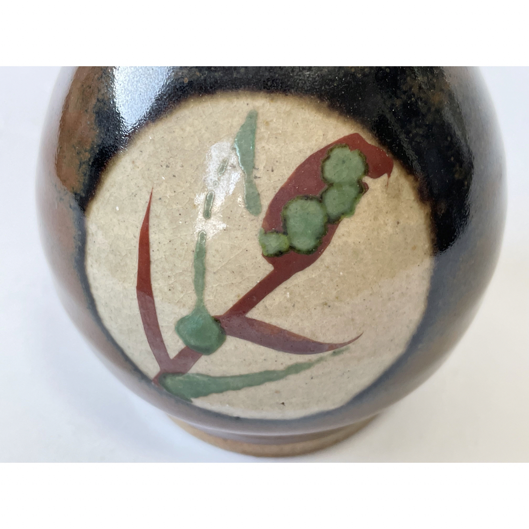 人間国宝 陶芸家 濱田庄司 浜田庄司 柿釉 トウキビ文 赤絵 徳利 人間国宝 陶芸家 濱田庄司 浜田庄司 柿釉 トウキビ文 赤絵 徳利