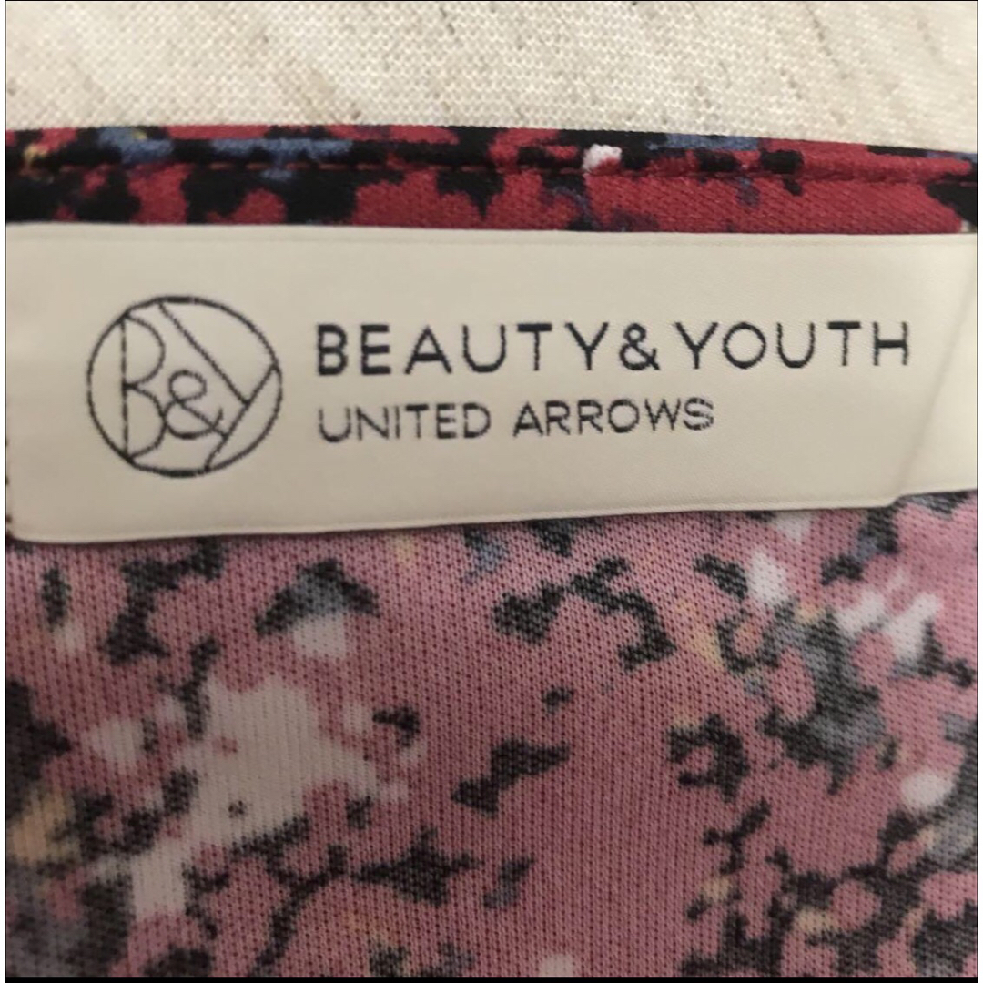 BEAUTY&YOUTH UNITED ARROWS(ビューティアンドユースユナイテッドアローズ)の総柄ワンピース　カウルスリーブ　プルオーバー　フリーサイズ　差し色　日本製 レディースのワンピース(ひざ丈ワンピース)の商品写真