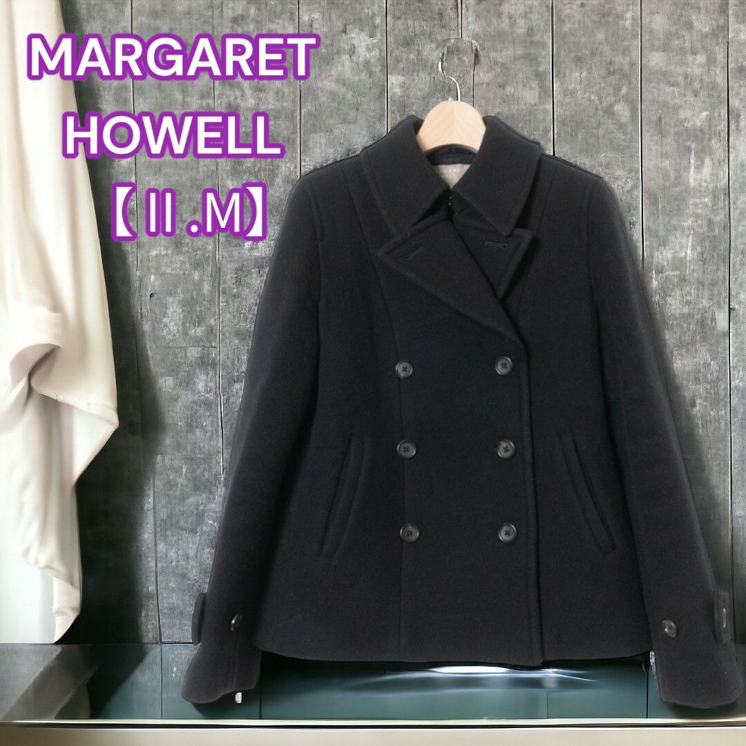 MARGARET HOWELL(マーガレットハウエル)のマーガレットハウエル カシミヤ混 ピーコート アウター ブラック M レディースのジャケット/アウター(ピーコート)の商品写真