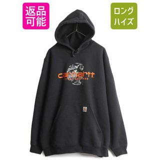 US企画 カーハート プリント スウェット フード パーカー メンズ XL / 古着 CARHARTT スエット トレーナー プルオーバー 裏起毛 ブラック(パーカー)