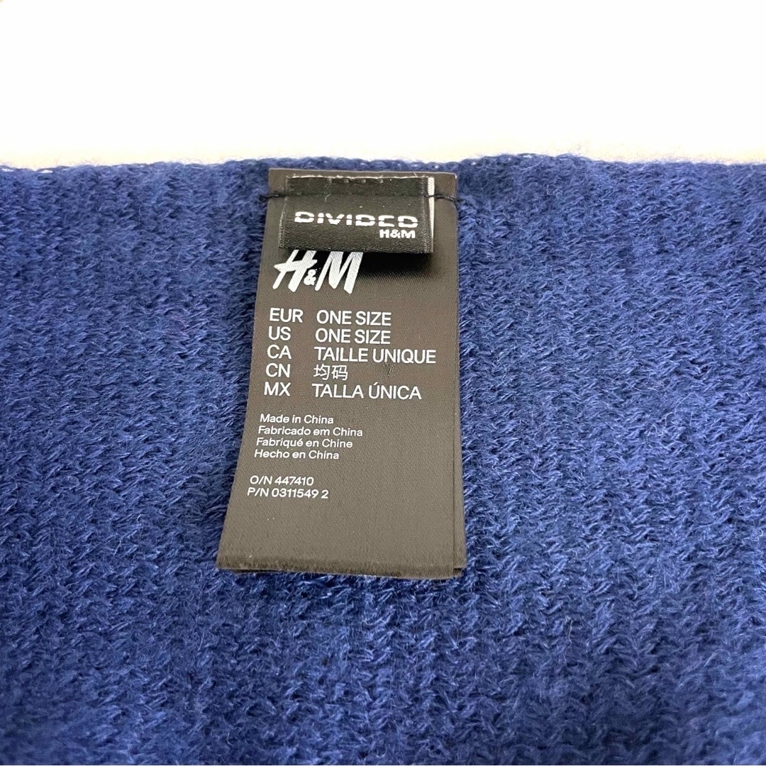 H&M(エイチアンドエム)のH&Mフリンジ付き大判ニットストール紺青ネイビーブルー／ショールエイチアンドエム レディースのファッション小物(ストール/パシュミナ)の商品写真