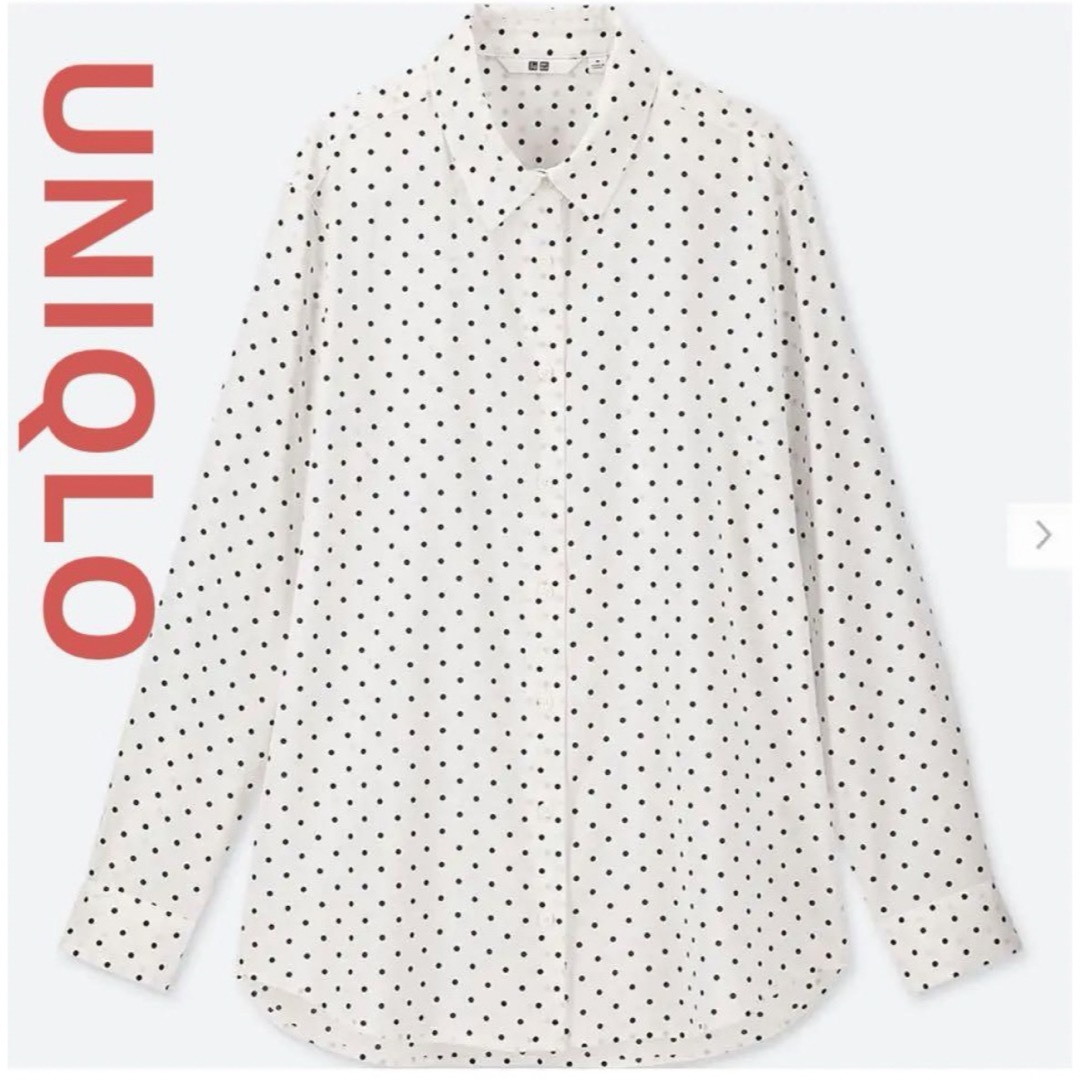 UNIQLO(ユニクロ)のUNIQLOユニクロ　レーヨンブラウス　長袖ブラウス　Mサイズ　ドット レディースのトップス(シャツ/ブラウス(長袖/七分))の商品写真