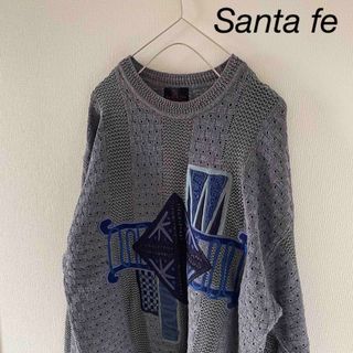 サンタフェ(Santafe)のSantafeサンタフェニットセーターメンズ長袖チャコールグレー灰XLレトロ古着(ニット/セーター)