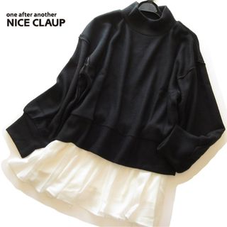 ワンアフターアナザーナイスクラップ(one after another NICE CLAUP)の新品NICE CLAUP 裾フレアインナー付ハイネックニット/BK(ニット/セーター)