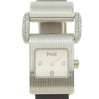 ピアジェ(PIAGET)の【PIAGET】ピアジェ ミスプロトコール ダイヤラグ 3Pダイヤインデックス 5222 K18ホワイトゴールド×レザー 黒 クオーツ アナログ表示 レディース シルバー文字盤 腕時計(腕時計)