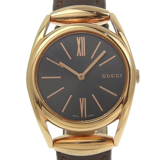グッチ(Gucci)の【GUCCI】グッチ 140.4 ステンレススチール×レザー ピンクゴールド クオーツ アナログ表示 メンズ 黒文字盤 腕時計(腕時計(アナログ))