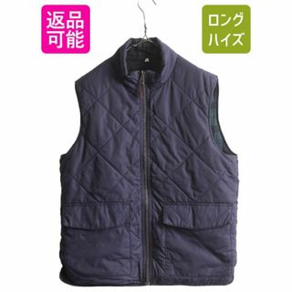 J CREW 中綿 リバーシブル ベスト メンズ M / ジェイクルー 無地 ブラックウォッチ チェック キルティング 前開き フルジップ ハイネック(ベスト)