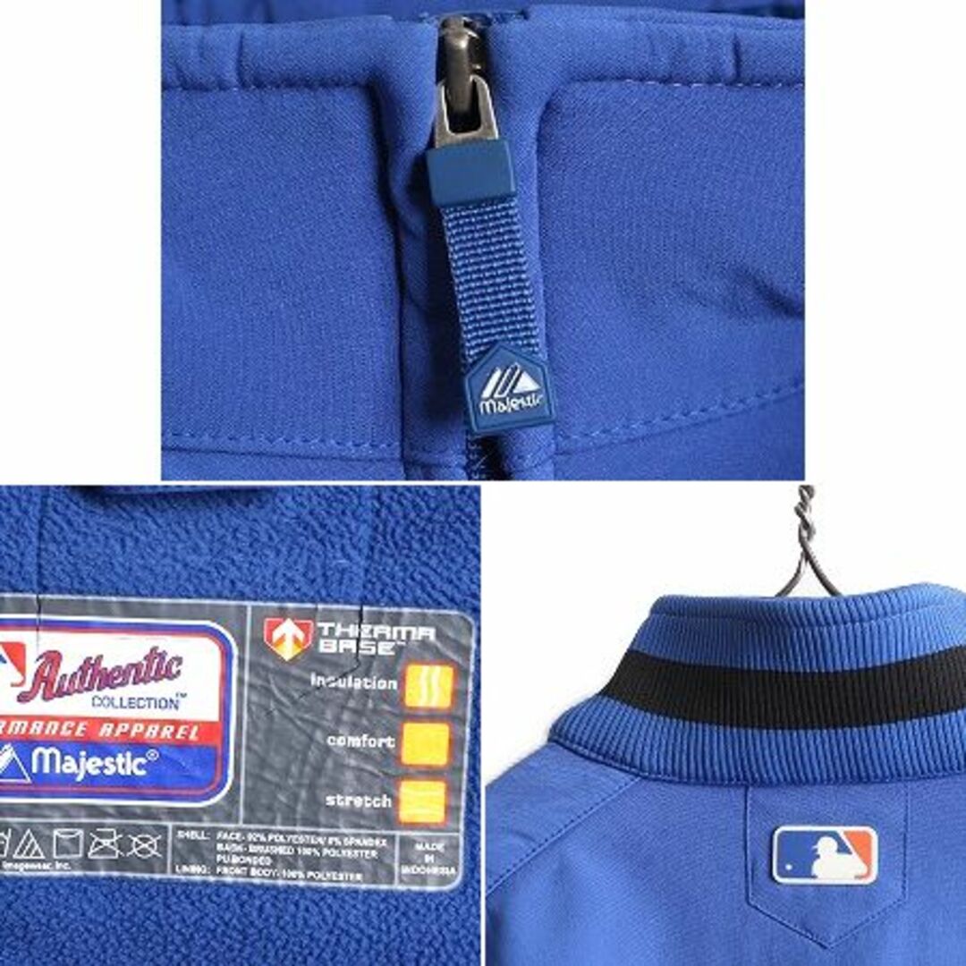MLB オフィシャル Majestic メッツ ソフトシェル スタジャン メンズ L 古着 裏 フリース ナイロン ジャケット ブルゾン ハイネック 野球 青 メンズのジャケット/アウター(スタジャン)の商品写真