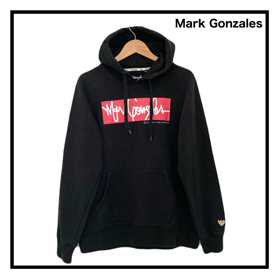 Mark Gonzales(マークゴンザレス)のマークゴンザレス　パーカー　フーディ　ブラック　ユニセックス　スカート　L メンズのトップス(パーカー)の商品写真
