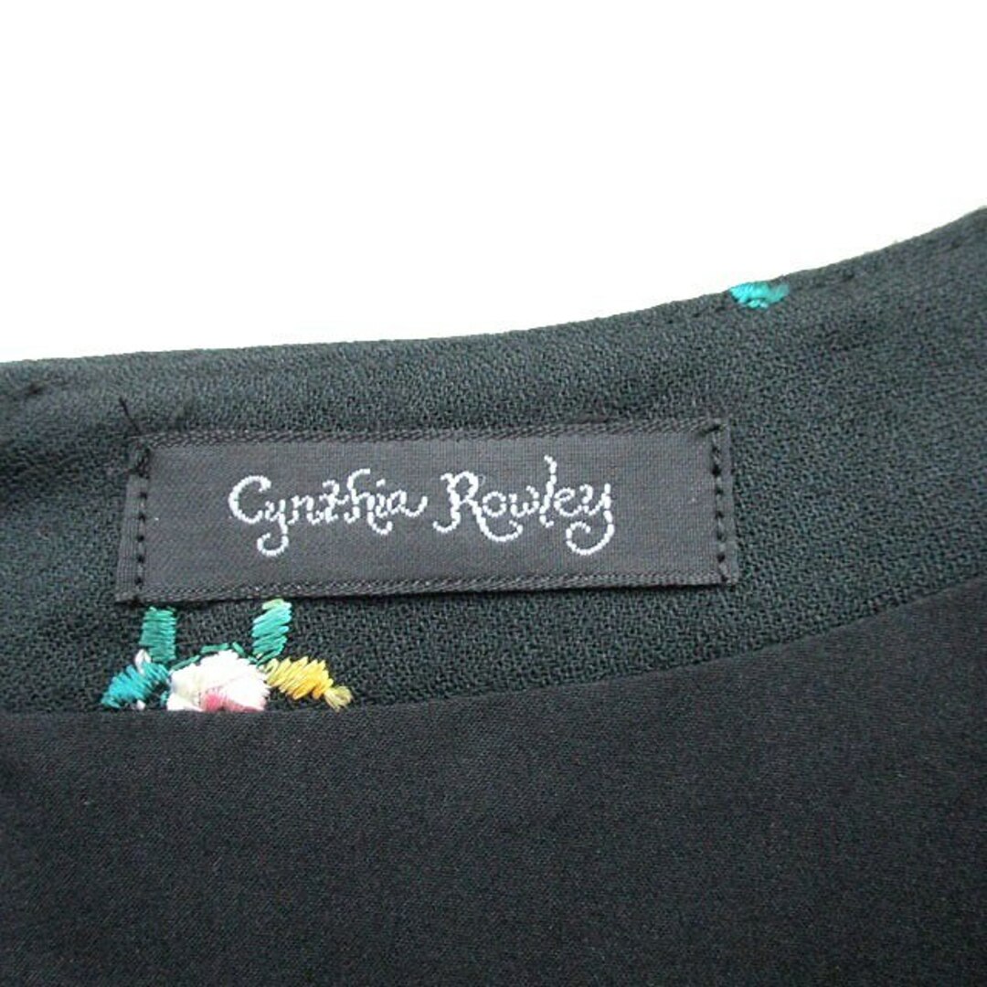 Cynthia Rowley(シンシアローリー)のシンシアローリー ワンピース 半袖 ギャザー ミニ 刺繍 花柄 ブラック 黒 レディースのワンピース(ミニワンピース)の商品写真