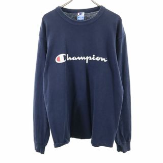 チャンピオン(Champion)のチャンピオン 90s 後期 USA製 プリント 長袖 Tシャツ L ネイビー Champion ロンT オールド ヴィンテージ メンズ 古着 【240217】(Tシャツ/カットソー(七分/長袖))