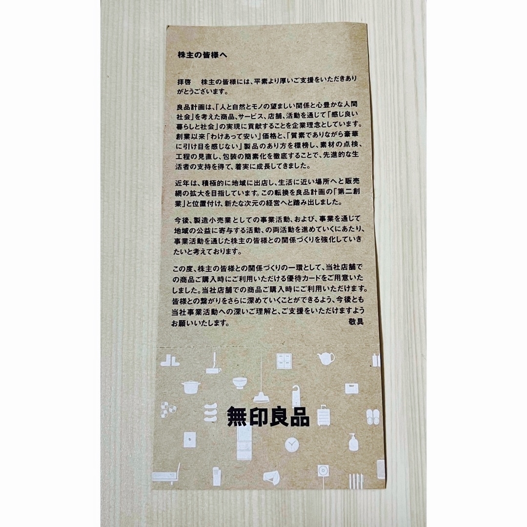 MUJI (無印良品)(ムジルシリョウヒン)の無印良品　株主優待　5%割引　シェアホルダーカード チケットの優待券/割引券(ショッピング)の商品写真