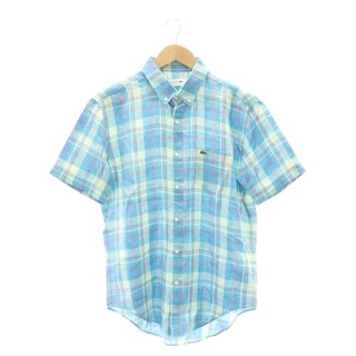 ラコステ(LACOSTE)のラコステ チェック柄 半袖 BDシャツ リネン FR40 ライトブルー(シャツ)