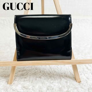 グッチ(Gucci)のグッチ　3つ折り財布  パテントレザー　エナメル　黒(財布)