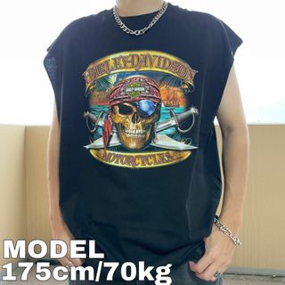 ハーレーダビッドソン(Harley Davidson)の希少 ハーレーダビッドソン ブラバド プリントTシャツ ノースリーブ 2XL黒(Tシャツ/カットソー(半袖/袖なし))