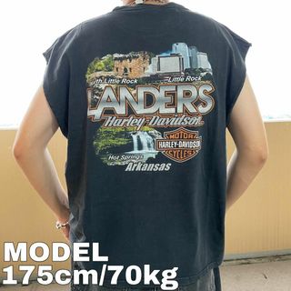 ハーレーダビッドソン(Harley Davidson)の00s ハーレーダビッドソン 両面プリントTシャツ ノースリーブ XL 黒 白(Tシャツ/カットソー(半袖/袖なし))