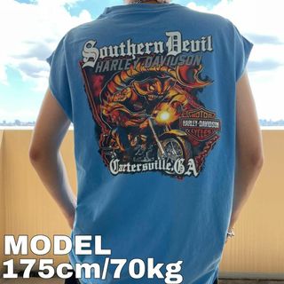 ハーレーダビッドソン(Harley Davidson)のハーレーダビッドソン ノースリーブ プリントTシャツ カリフォルニア ブルー 青(Tシャツ/カットソー(半袖/袖なし))