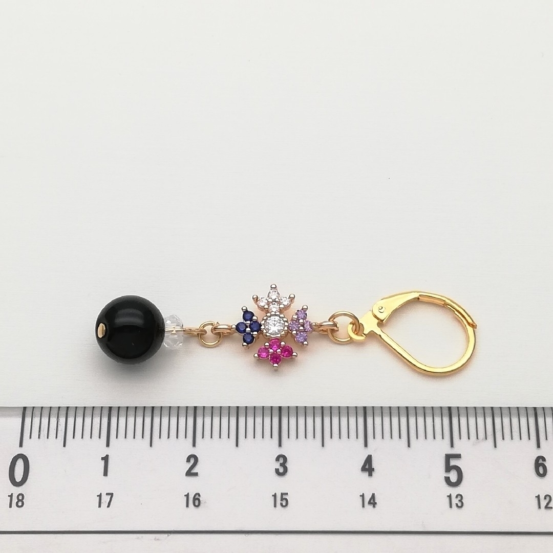 モリオン&水晶 × 花モチーフ フレンチフック ゴールド サージカルステンレス ハンドメイドのアクセサリー(ピアス)の商品写真