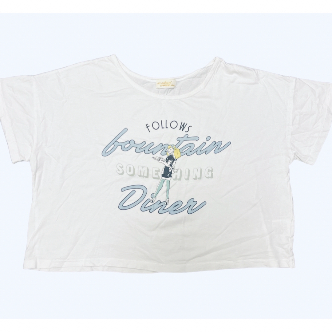 ショート丈 クロップド Tシャツ 白 ビックプリント フリーサイズ レディースのトップス(Tシャツ(半袖/袖なし))の商品写真