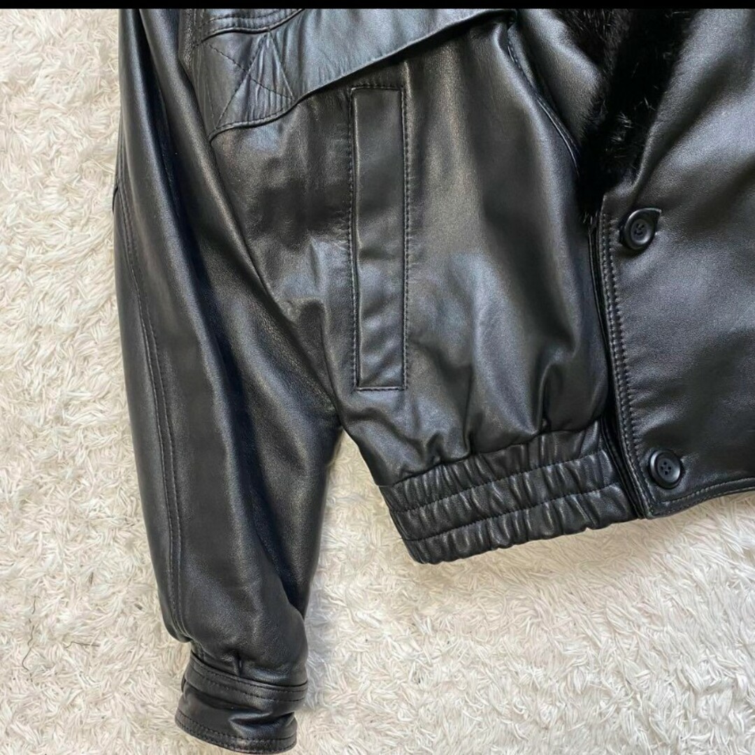 美品 本革レザージャケット ミンクファー L〜XL相当 黒 メンズのジャケット/アウター(レザージャケット)の商品写真