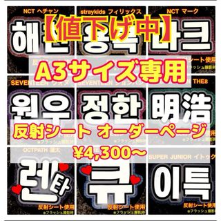 エヌシーティー(NCT)のA3サイズ　オーダーページ　反射シート使用　文字パネル　うちわ文字(アイドルグッズ)