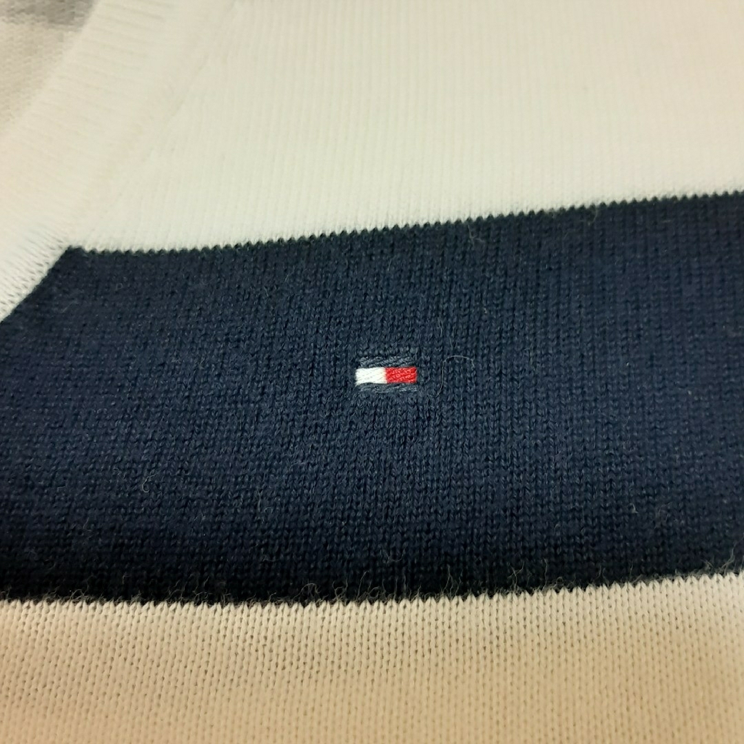 TOMMY HILFIGER(トミーヒルフィガー)の#TOMMY HILFIGER／コットン100%ニット／白青紺ボーダー／S／美品 レディースのトップス(ニット/セーター)の商品写真