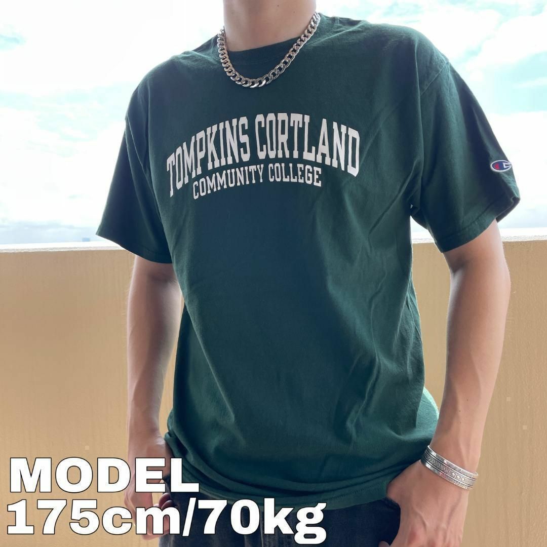 Champion(チャンピオン)のチャンピオン トンプキンズ大学 アーチロゴカレッジTシャツ L グリーン 緑白 メンズのトップス(Tシャツ/カットソー(半袖/袖なし))の商品写真