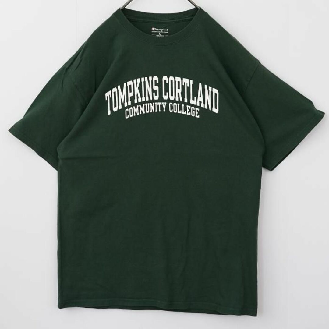 Champion(チャンピオン)のチャンピオン トンプキンズ大学 アーチロゴカレッジTシャツ L グリーン 緑白 メンズのトップス(Tシャツ/カットソー(半袖/袖なし))の商品写真