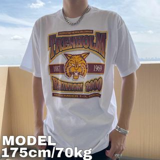 ジャージーズ(JERZEES)の00s ジャージーズ 動物プリントTシャツ 虎 タイガー XL ホワイト 黄色(Tシャツ/カットソー(半袖/袖なし))