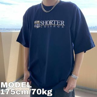 NU SPORT カレッジロゴ刺繍Tシャツ 2XL ネイビー 紺 ホワイト 白(Tシャツ/カットソー(半袖/袖なし))