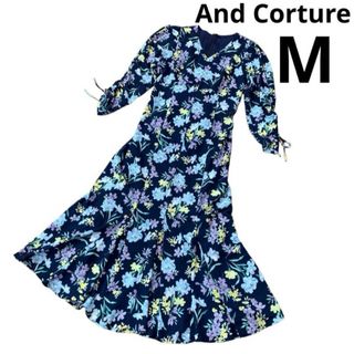 アンドクチュール(And Couture)のアンドクチュール　ワンピース　ロング　花柄　ネイビー(ロングワンピース/マキシワンピース)