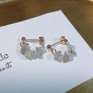 1073 ✨ グリーンアクアマリンとルチルクォーツピアス フープピアス(ピアス)