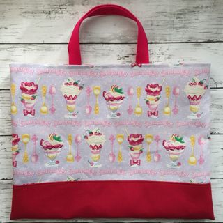 パフェのレッスンバッグ　スイーツ　ハンドメイド　パープル　ピンク(バッグ/レッスンバッグ)