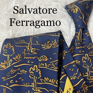 サルヴァトーレフェラガモ(Salvatore Ferragamo)のSalvatore Ferragamo フェラガモ ネクタイ ネイビー 兎 亀(ネクタイ)