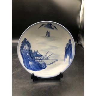 古伊万里　有田焼　水山画　染付　印判　時代物　色絵　飾り皿　大皿　4枚目(食器)
