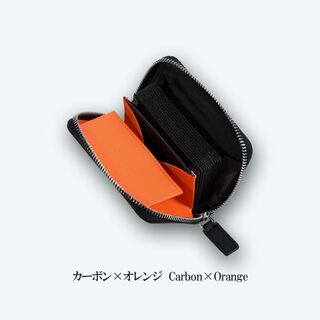 本革 牛革 メンズ ミニ財布 レディース  カードケース カーボン×オレンジ(折り財布)