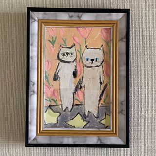 絵画。原画【猫ちゃんたちは花の海の星が地面に落ちるのを見ている】(絵画/タペストリー)