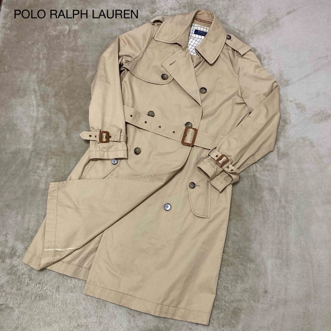 POLO RALPH LAUREN(ポロラルフローレン)のポロラルフローレン トレンチコート チェック レザー ベルト ベージュ L レディースのジャケット/アウター(トレンチコート)の商品写真