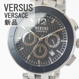 ヴェルサス(VERSUS)のブラック/シルバー新品メンズ腕時計VERSUS VERSACE素敵クロノ日付(腕時計(アナログ))