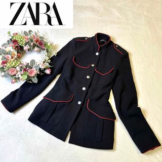 ザラ(ZARA)の【希少】ZARA ザラ　ナポレオンジャケット メンズ　ブラック×レッド　銀ボタン(ノーカラージャケット)