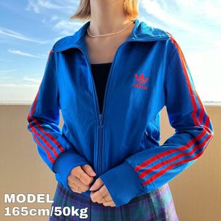 アディダス(adidas)のアディダス トラックジャケット S相当 青 ブルー 赤 ワンポイント 7468(ジャージ)