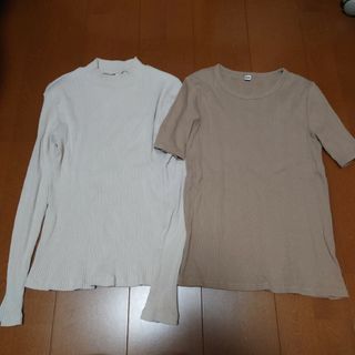 ユニクロ(UNIQLO)のUNIQLO リブ素材 長袖 半袖 M 2枚セット(カットソー(長袖/七分))