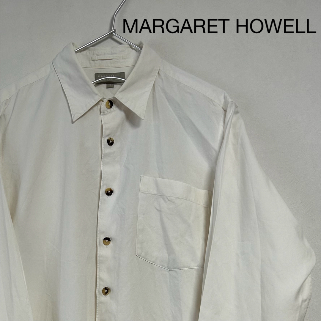 MARGARET HOWELL(マーガレットハウエル)の古着  90s MARGARET HOWELL 長袖 シャツ ホワイト メンズのトップス(シャツ)の商品写真